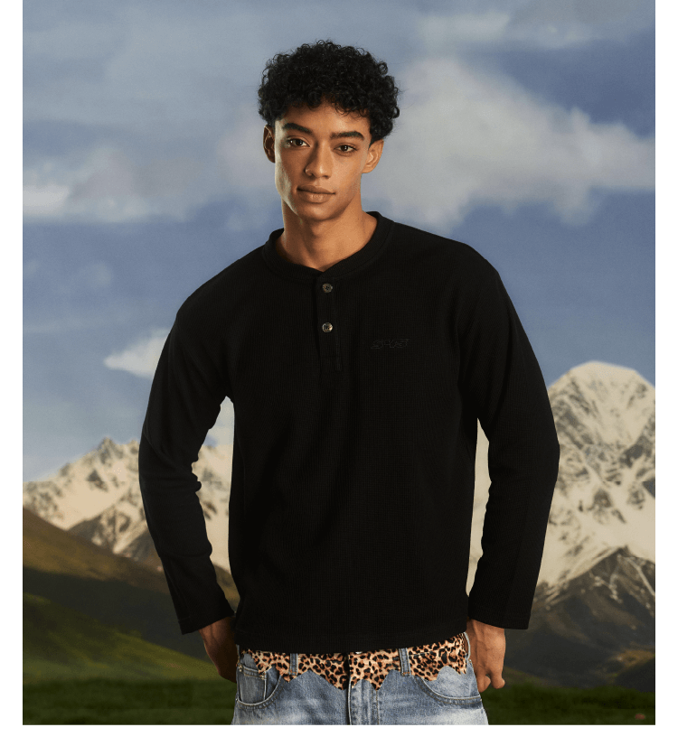 S45 Waffle Henley Neck Long Sleeve Tee | Face 3 Face