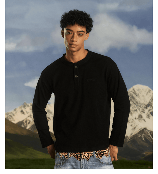 S45 Waffle Henley Neck Long Sleeve Tee | Face 3 Face