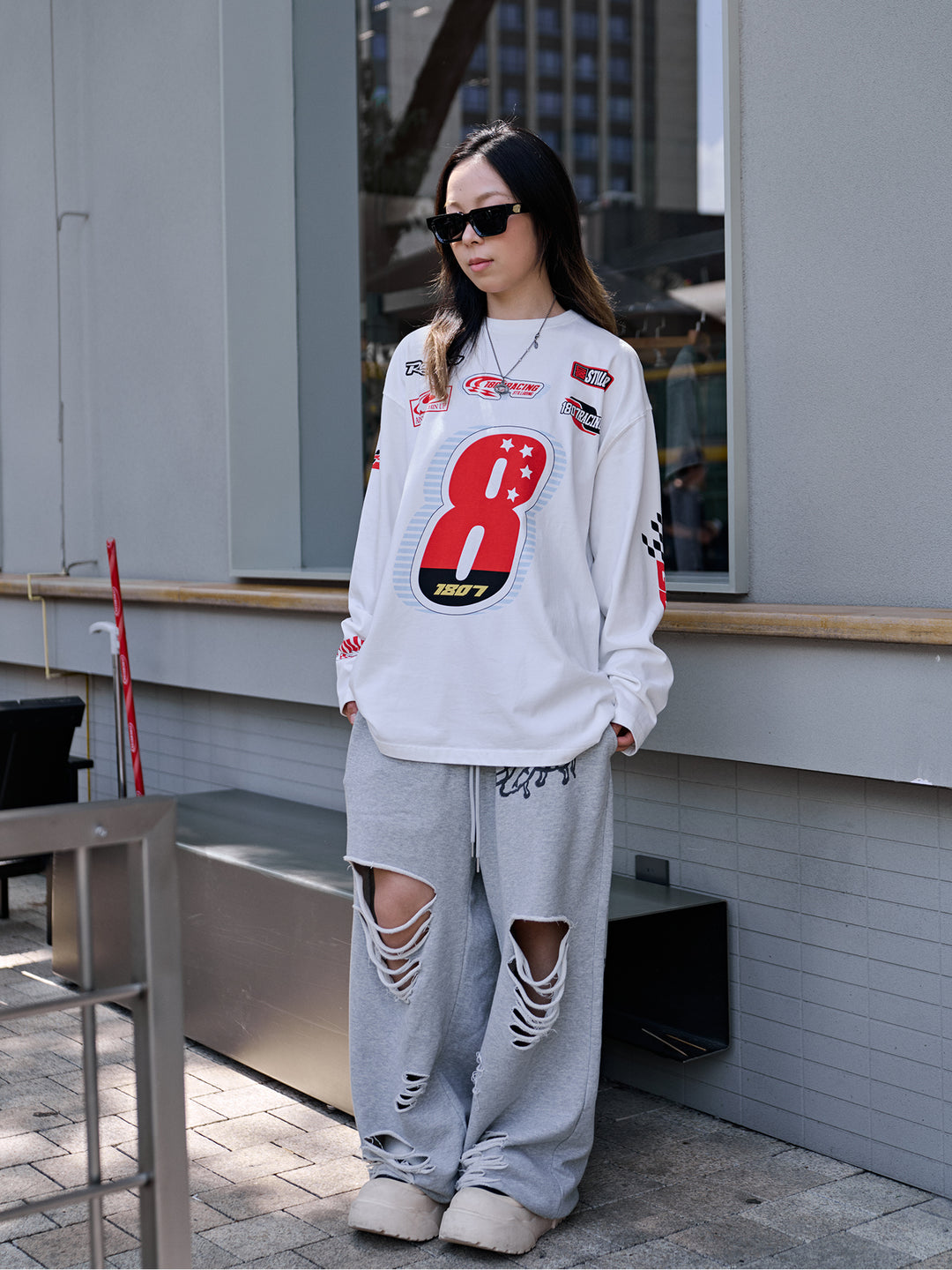 1807 Number 8 Racing Print Long Sleeve Tee | Face 3 Face