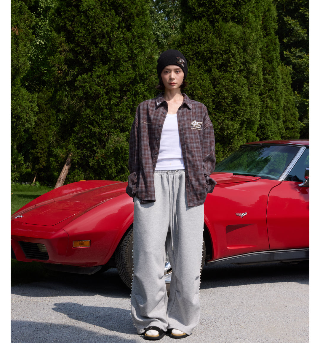 S45 Pearl Lapel Logo Plaid Long Sleeve Shirt | Face 3 Face