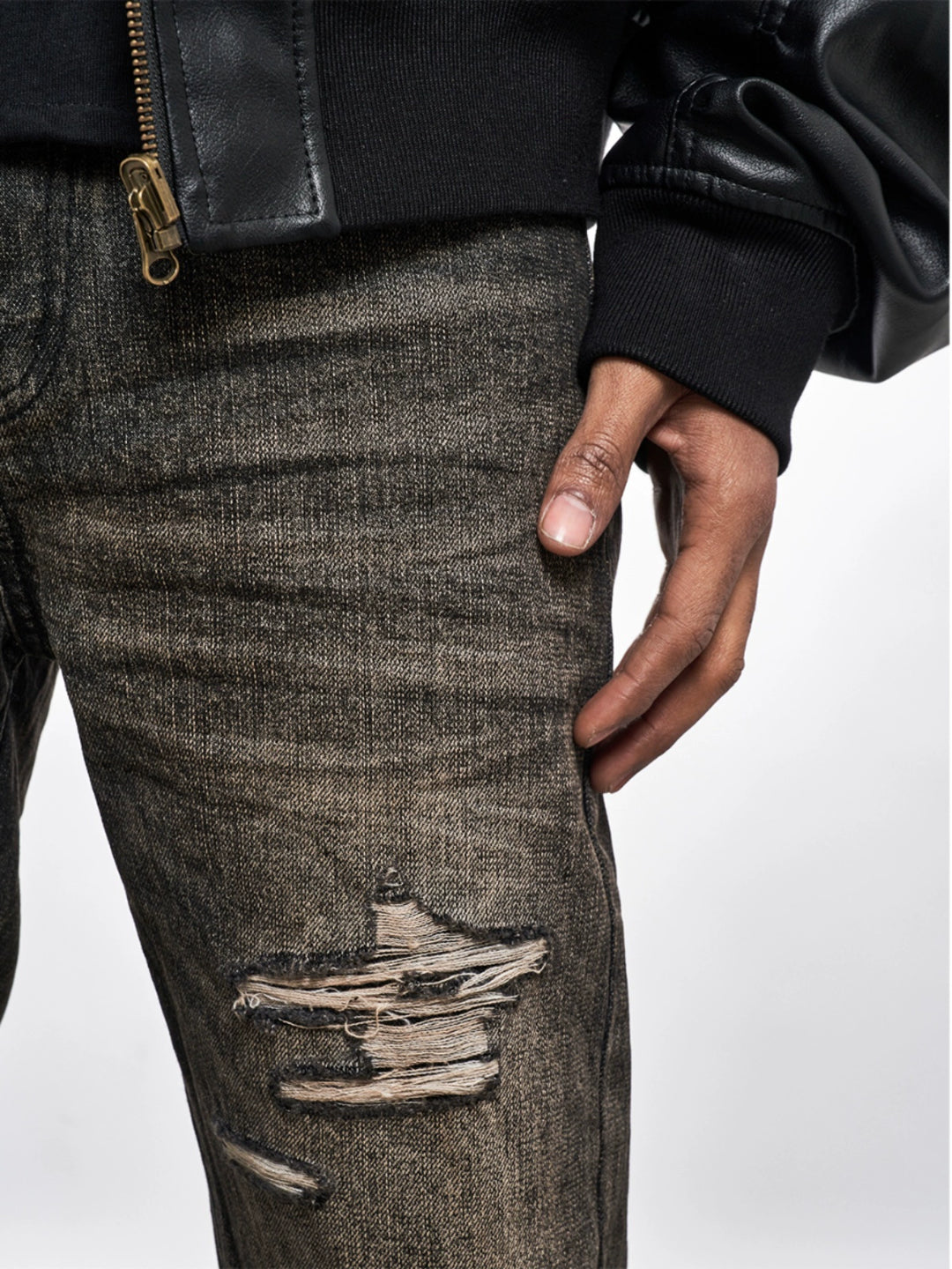 F3F Select Washed Black Gray Multi Hole Jeans | Face 3 Face