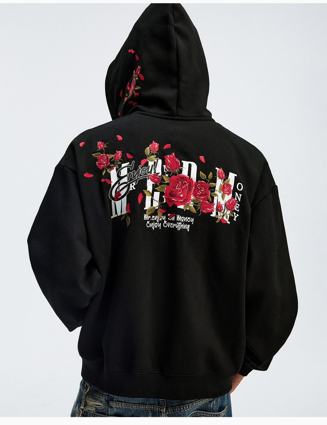 MEDM Rose Embroidered Zip Up Hoodie | Face 3 Face