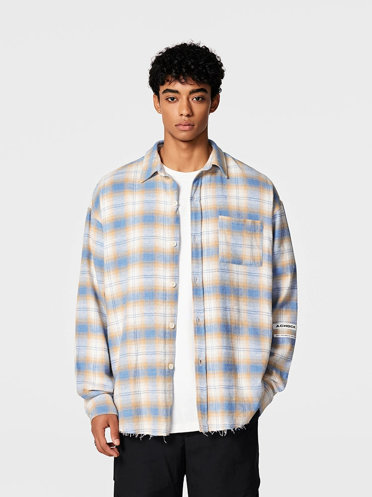 Achock Plaid Raw Hem Long Sleeved Shirt | Face 3 Face