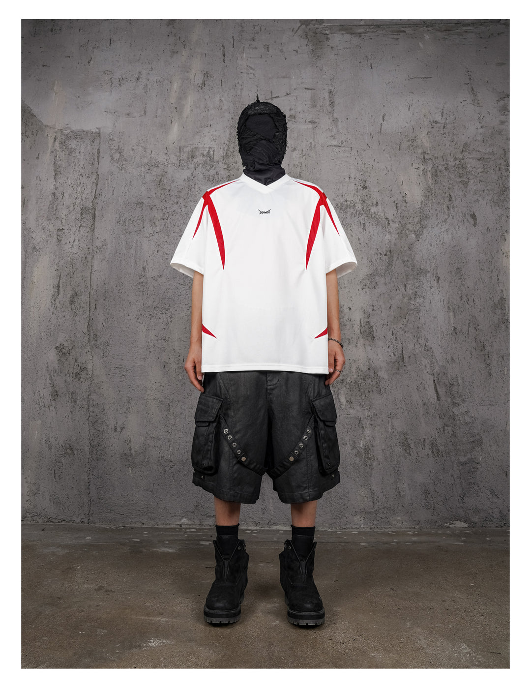 UNDERWATER White and Red Deconstructed Patchwork Embroidered Jersey Tee | Face 3 Face