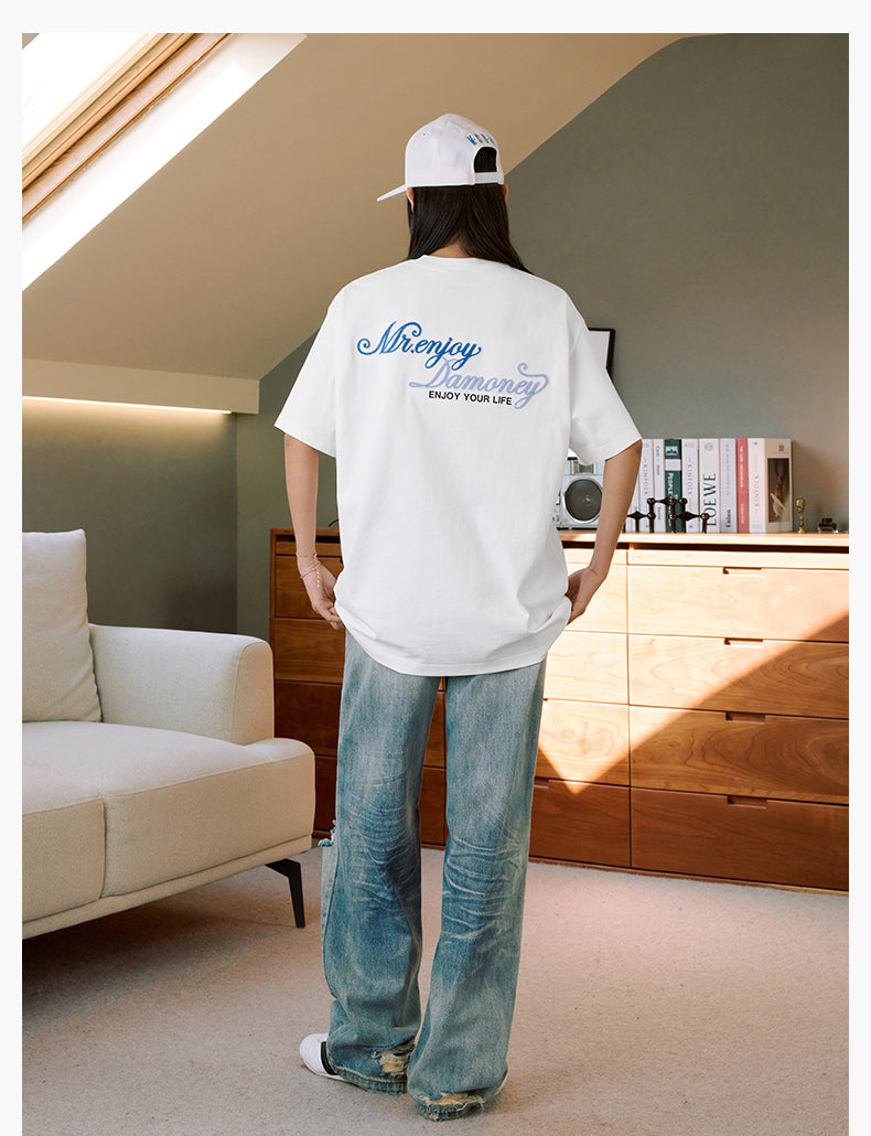 MEDM Fuzzy Embroidered Print Logo Tee | Face 3 Face