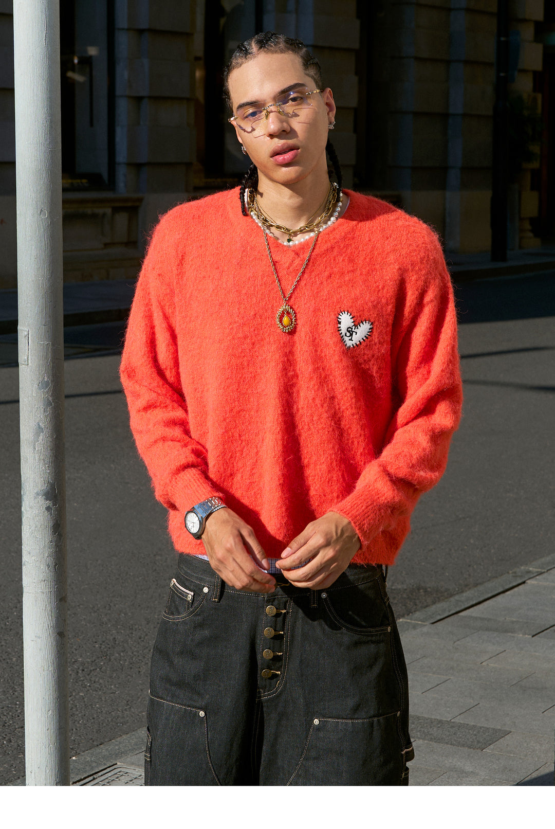 STEEPC Wool Blend Heart Patch Knit Sweater | Face 3 Face