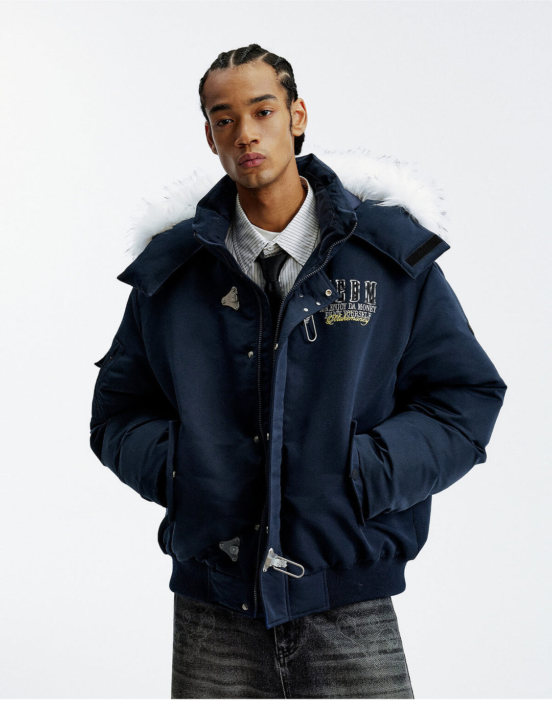 MEDM Detachable Fur Metal Snaps Down Jacket | Face 3 Face