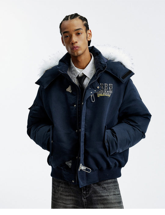 MEDM Detachable Fur Metal Snaps Down Jacket | Face 3 Face