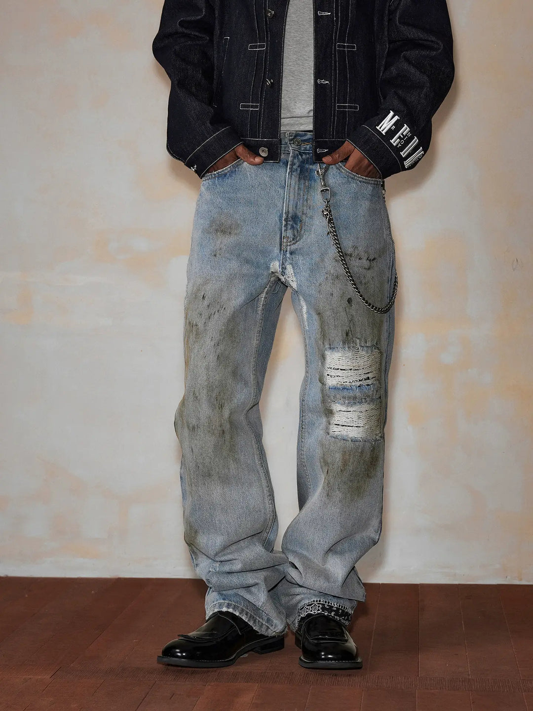 MEDM Washed Frayed Paisley Patch Jeans | Face 3 Face