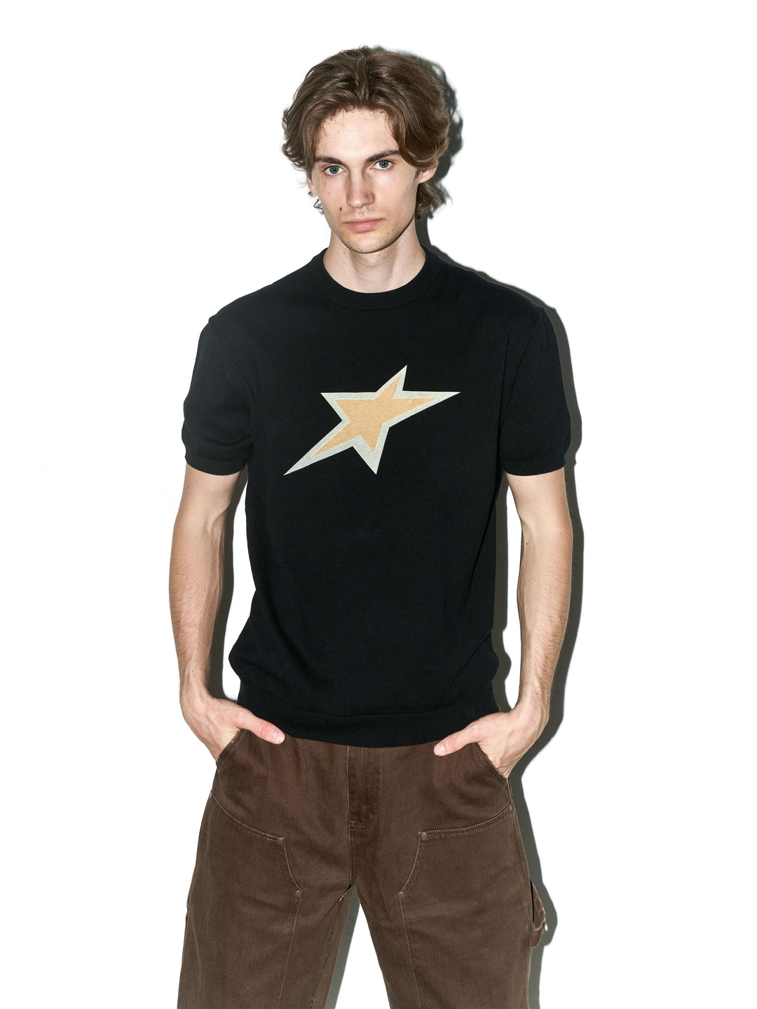 LIBERAFIT Star Cowboy Print Cotton Knit Ribbed Trim Short Sleeve Tee | Face 3 Face