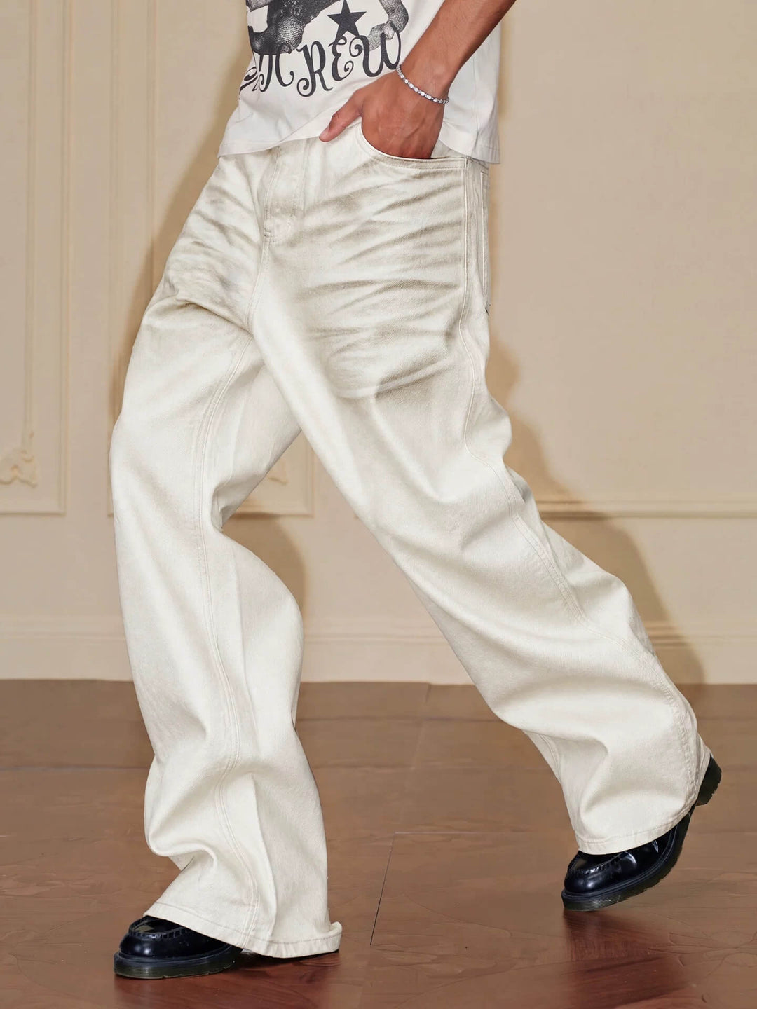 YADcrew White 3D Whisker Washed Jeans | Face 3 Face