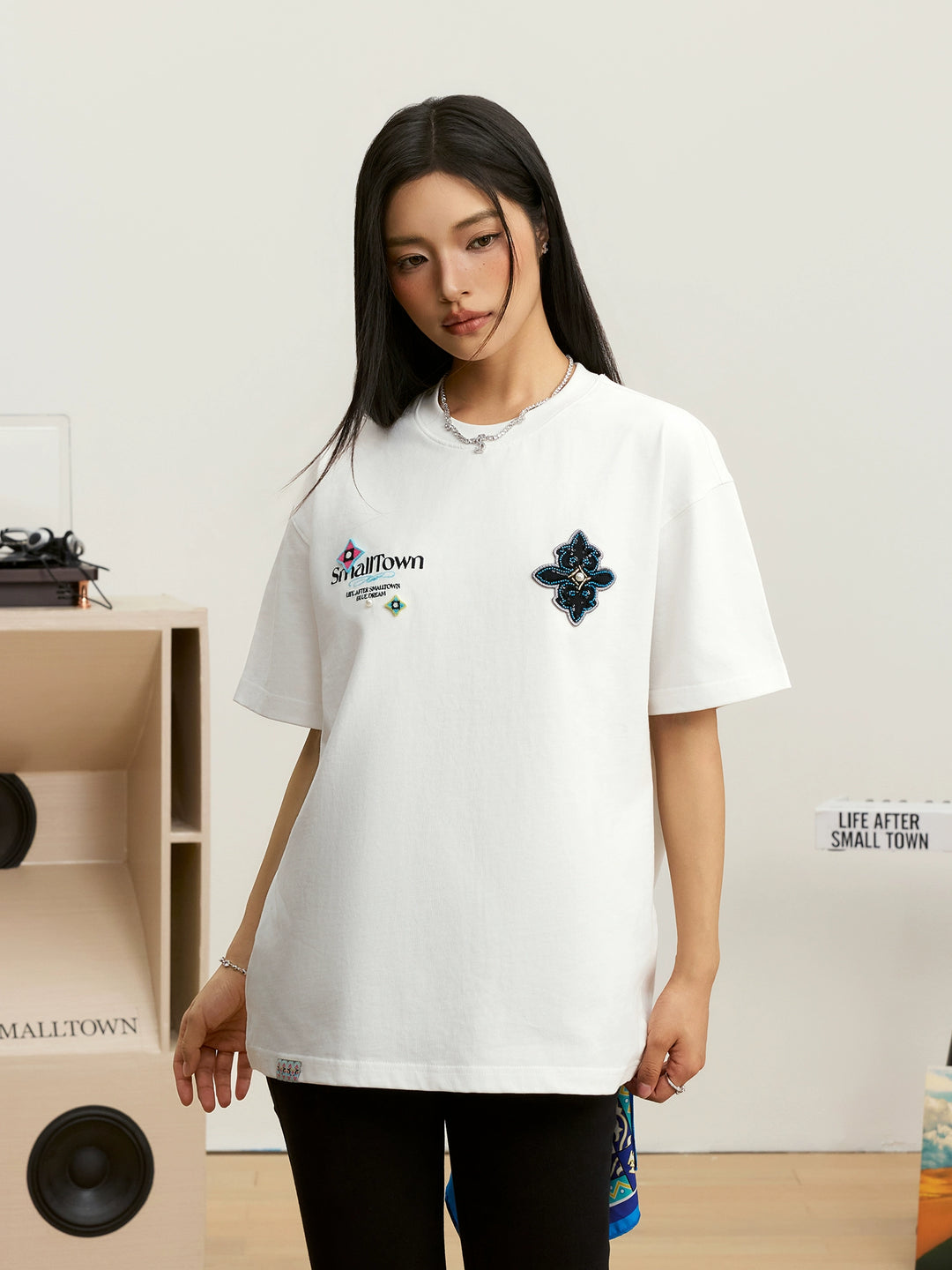 Small Town Kid Ethnic Patchwork Pearl Embellished Tee | Face 3 Face