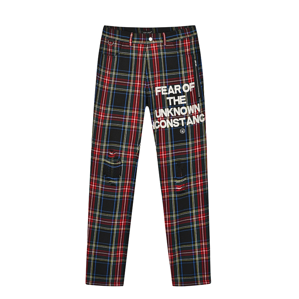 VENTUREK Tartan Check Destroyed Zipper Slim Pants | Face 3 Face