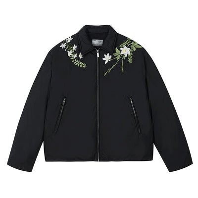 Harsh and Cruel Floral Embroidery Lapel Collar Down Jacket | Face 3 Face