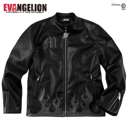 MEDM x EVA NEVER END Flame Character Portraits PU Leather Biker Jacket | Face 3 Face