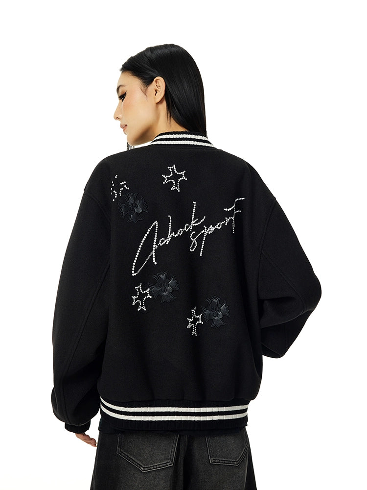 Racer varsity jacket | Achock Embroidery Pearl Logo Varsity Jacket | Face 3 Face