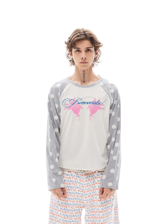 KARMANISTIC Pegasus Print Dot Sleeve Raglan Long Sleeve Tee | Face 3 Face