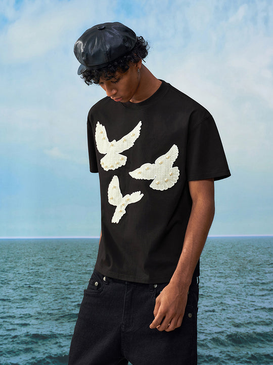YADcrew Peace Dove Embroidered Patch Pearl Tee | Face 3 Face