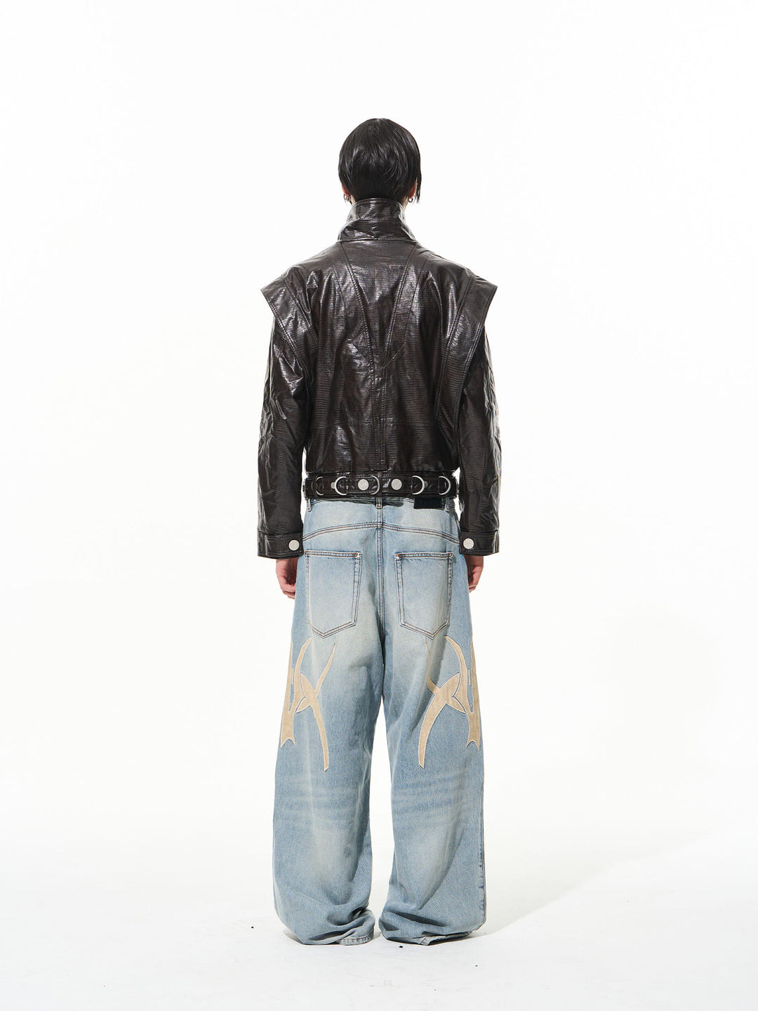 BLIND NO PLAN Graphic Logo Leather-Embroidered Washed Baggy Jeans | Face 3 Face
