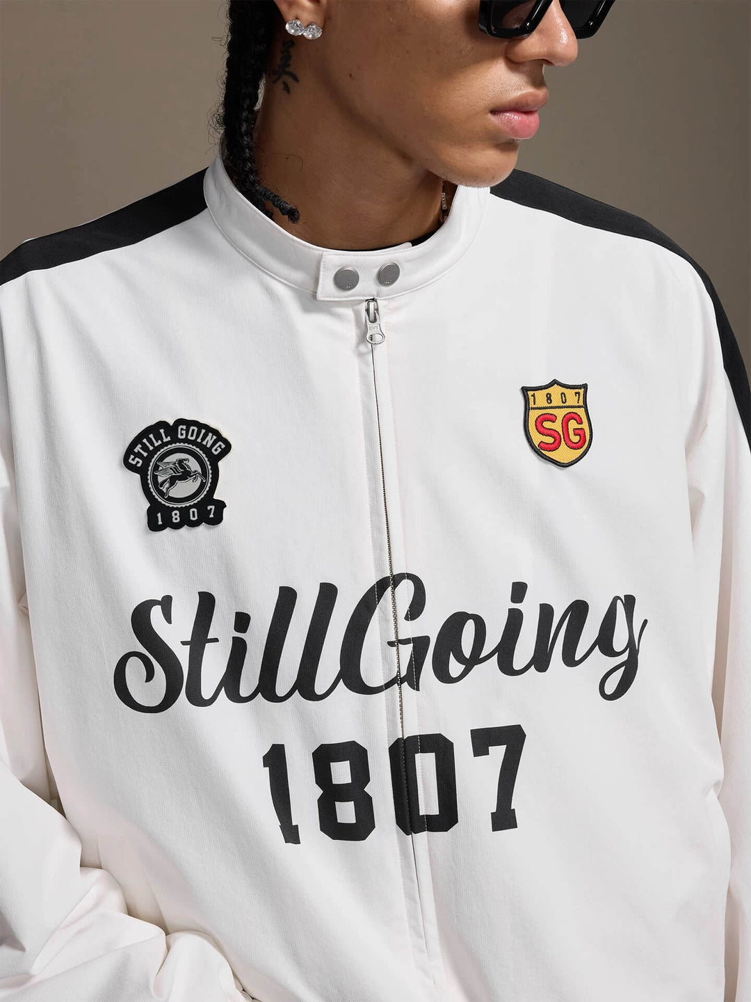 1807 Logo Print and Patch Sports Track Jacket | Face 3 Face