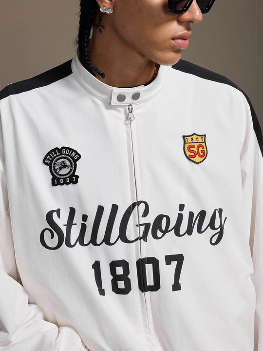 1807 Logo Print and Patch Sports Track Jacket | Face 3 Face