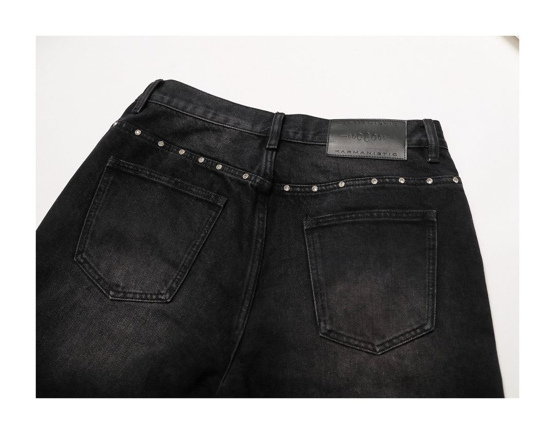 KARMANISTIC Diamond Studded Washed Wide Leg Jeans | Face 3 Face