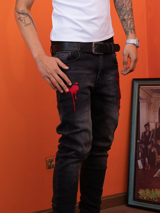 TGFCLUB 3D Embroidered Washed Slim Fit Jeans | Face 3 Face