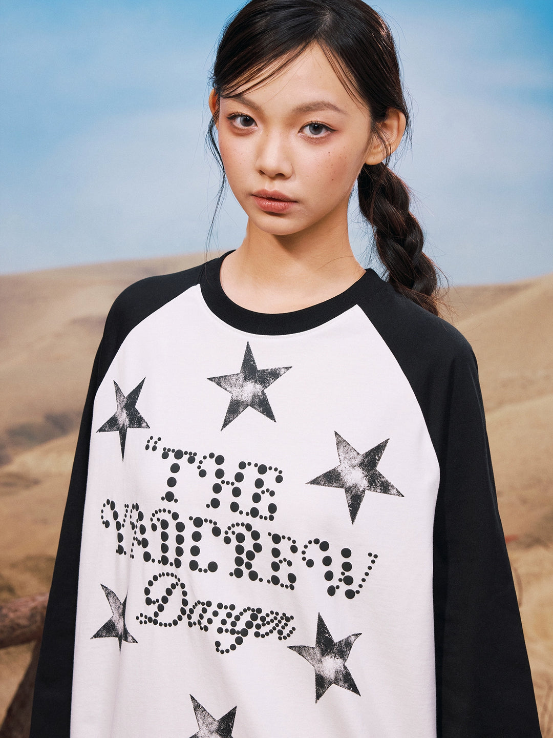YADcrew Star Logo Print Raglan Long Sleeve Tee | Face 3 Face