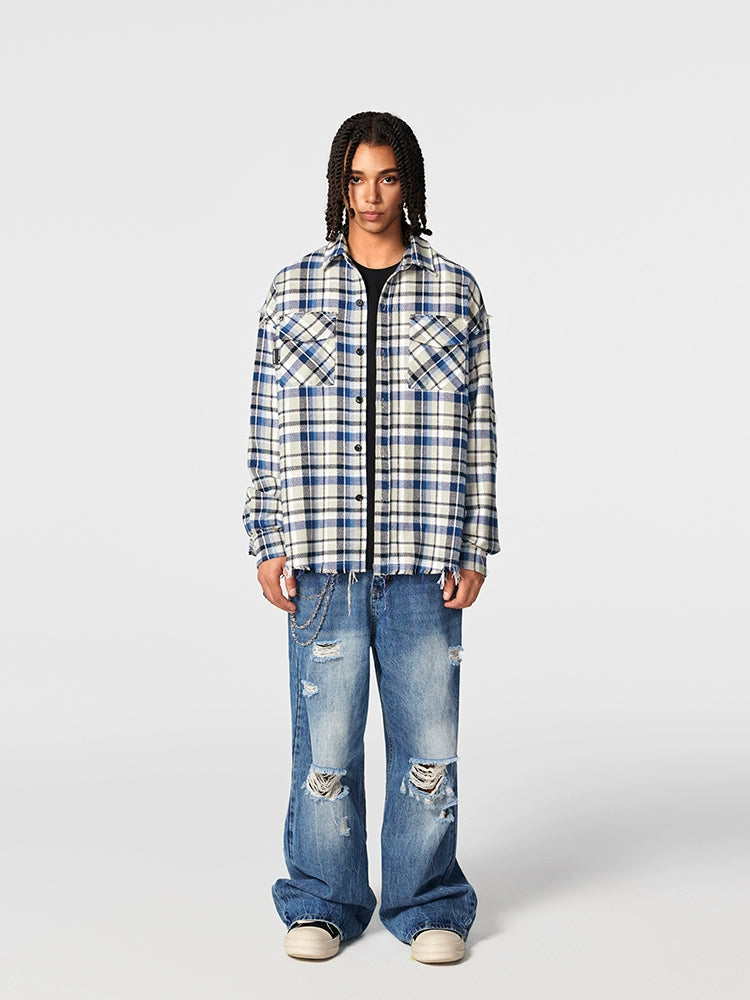 Achock Plaid Fringe Long Sleeved Flannel Shirt | Face 3 Face