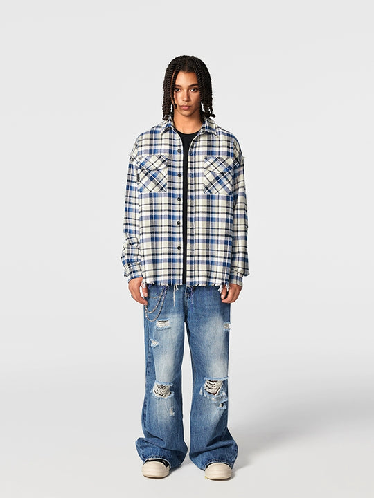 Achock Plaid Fringe Long Sleeved Flannel Shirt | Face 3 Face