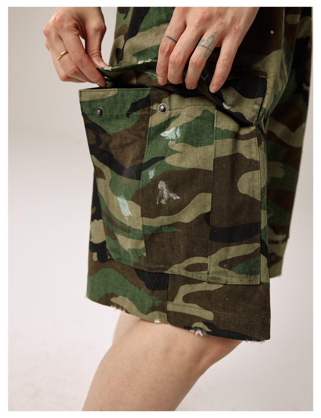 Remedy Paint Stained Camouflage Work Cargo Shorts | Face 3 Face