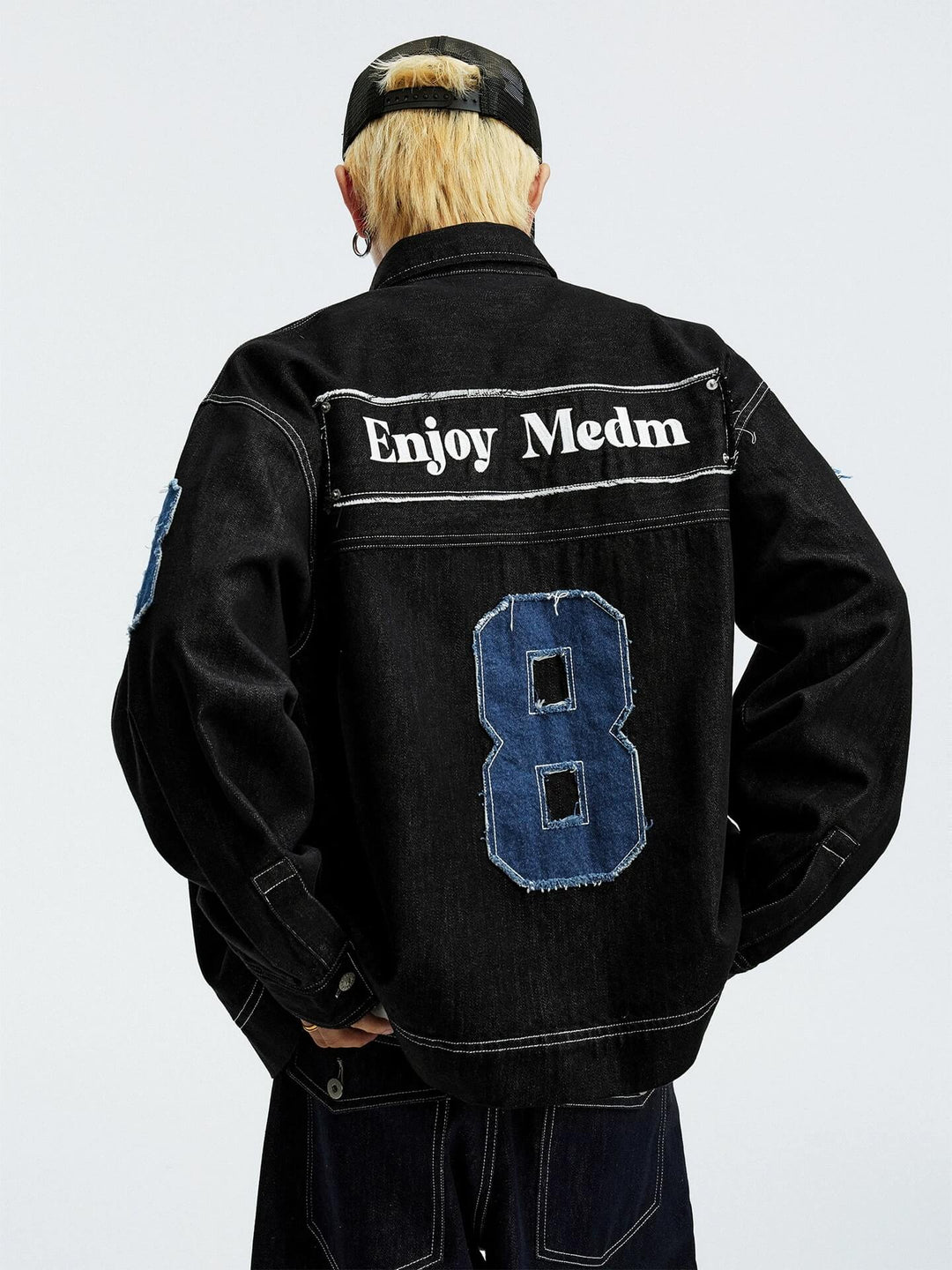 MEDM Embroidered Logo Patch Denim Jacket | Face 3 Face