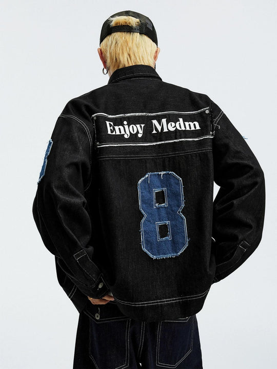 MEDM Embroidered Logo Patch Denim Jacket | Face 3 Face