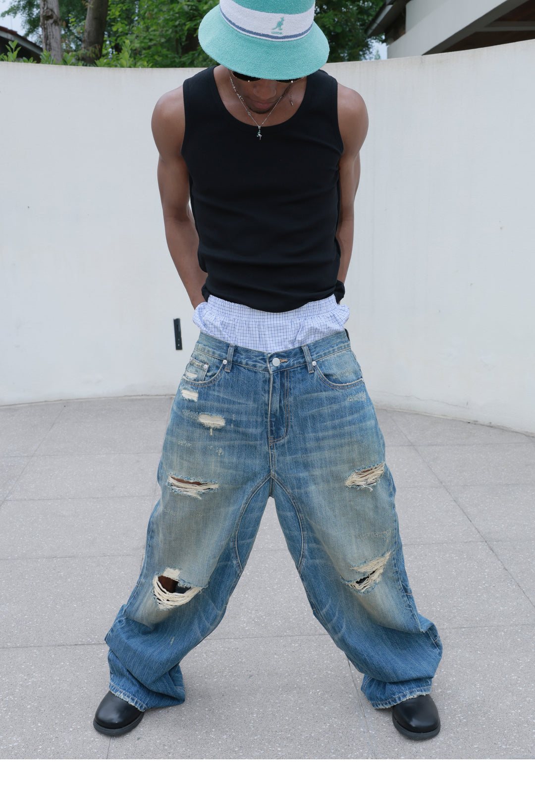 STEEPC Distressed Cat Whisker Washed Baggy Jeans | Face 3 Face