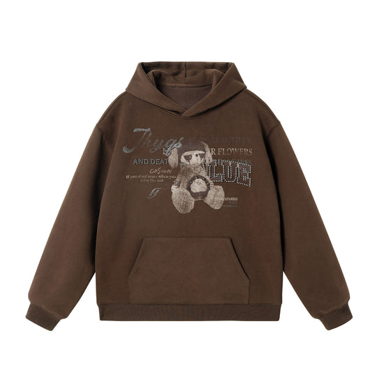 JHYQ Vintage Bear Print Bead Studded Hoodie | Face 3 Face