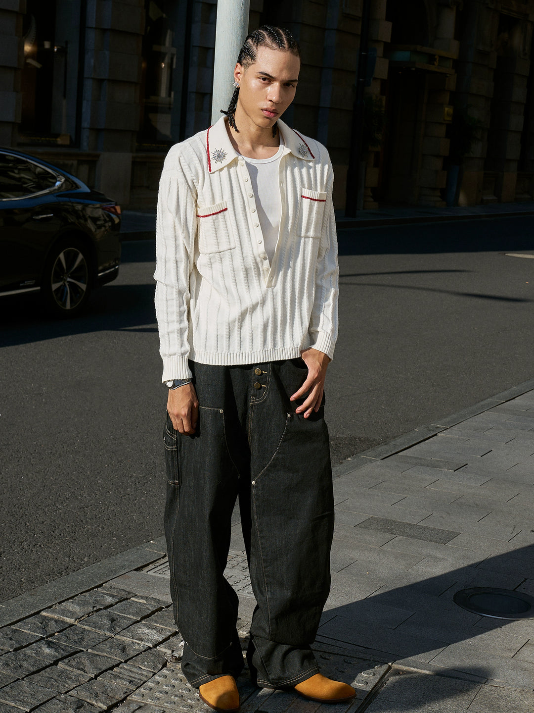 STEEPC Twisted Stripe Polo Knit Sweater | Face 3 Face