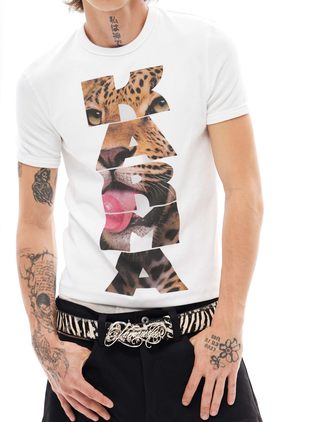 KARMANISTIC Cheetah Logo Print Short Sleeve Tee | Face 3 Face
