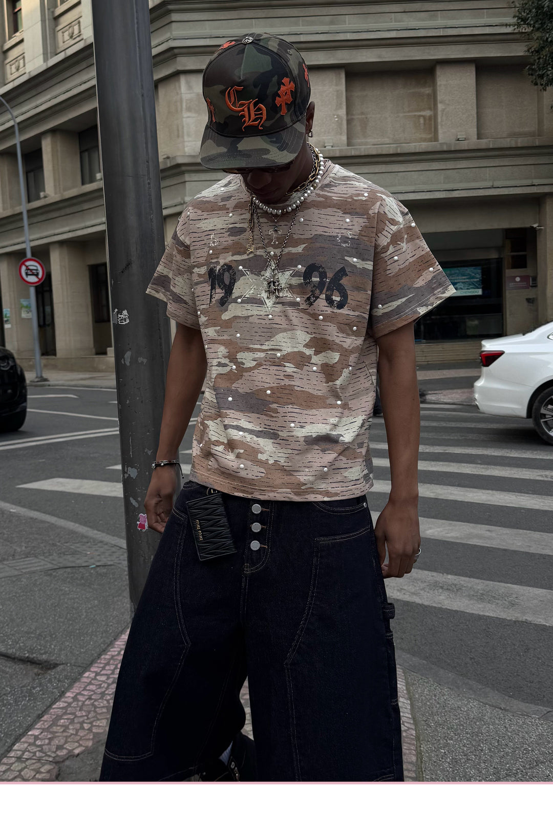 STEEPC Aged Desert Camo Pearl Embellished Print Tee | Face 3 Face