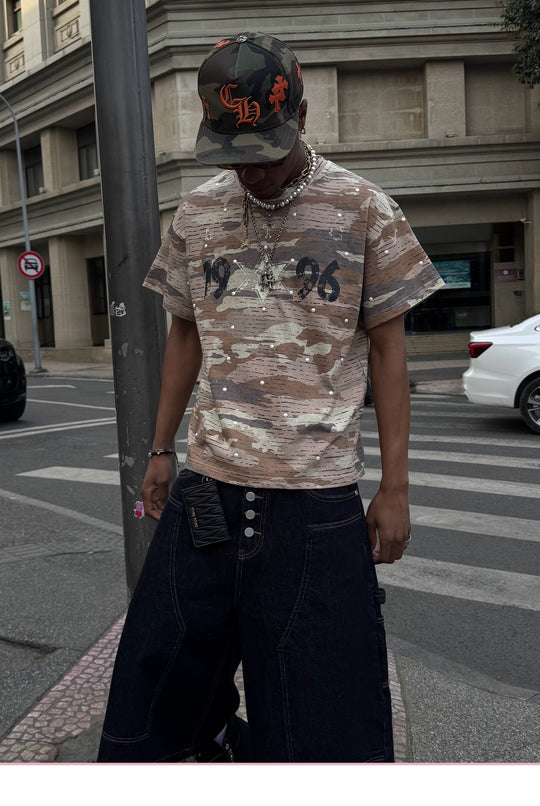 STEEPC Aged Desert Camo Pearl Embellished Print Tee | Face 3 Face