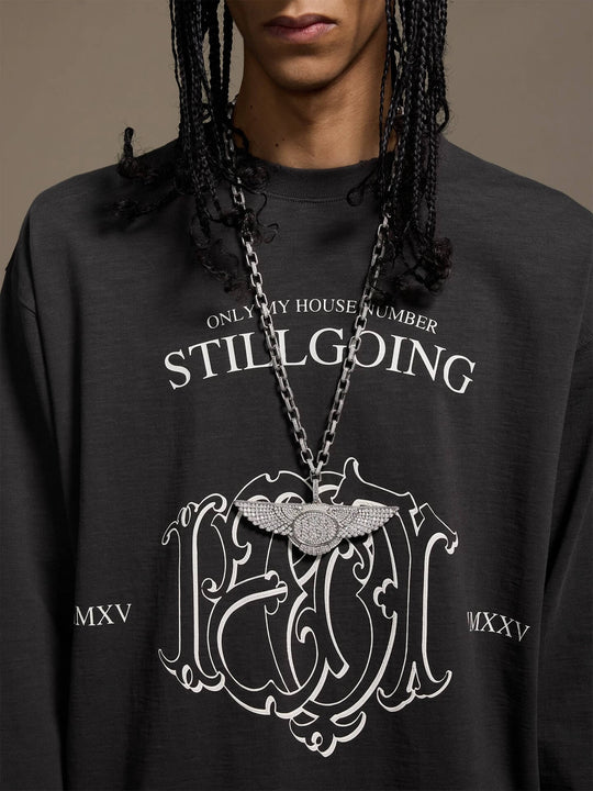 1807 Pegasus Stamped Distressed Long Sleeve Tee | Face 3 Face