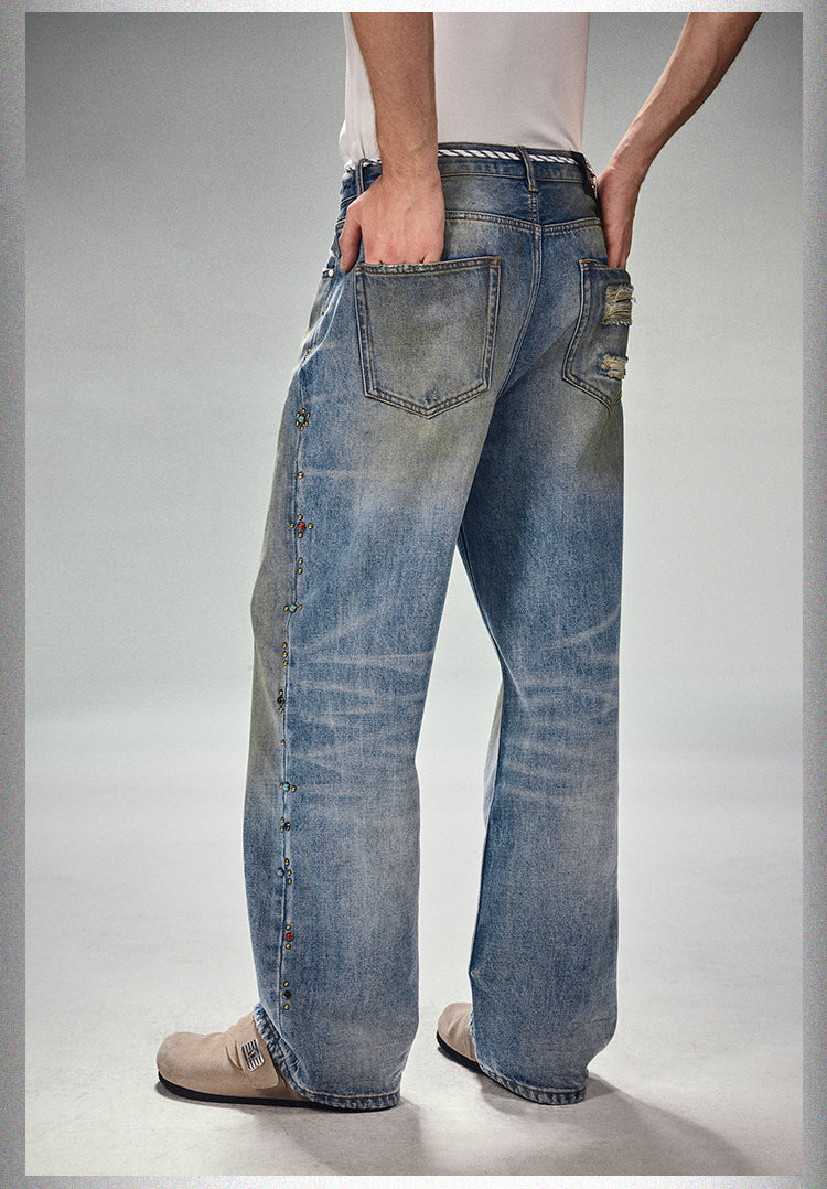 DICETINY Dirty Dyed Outside Jeweled Studs Jeans | Face 3 Face