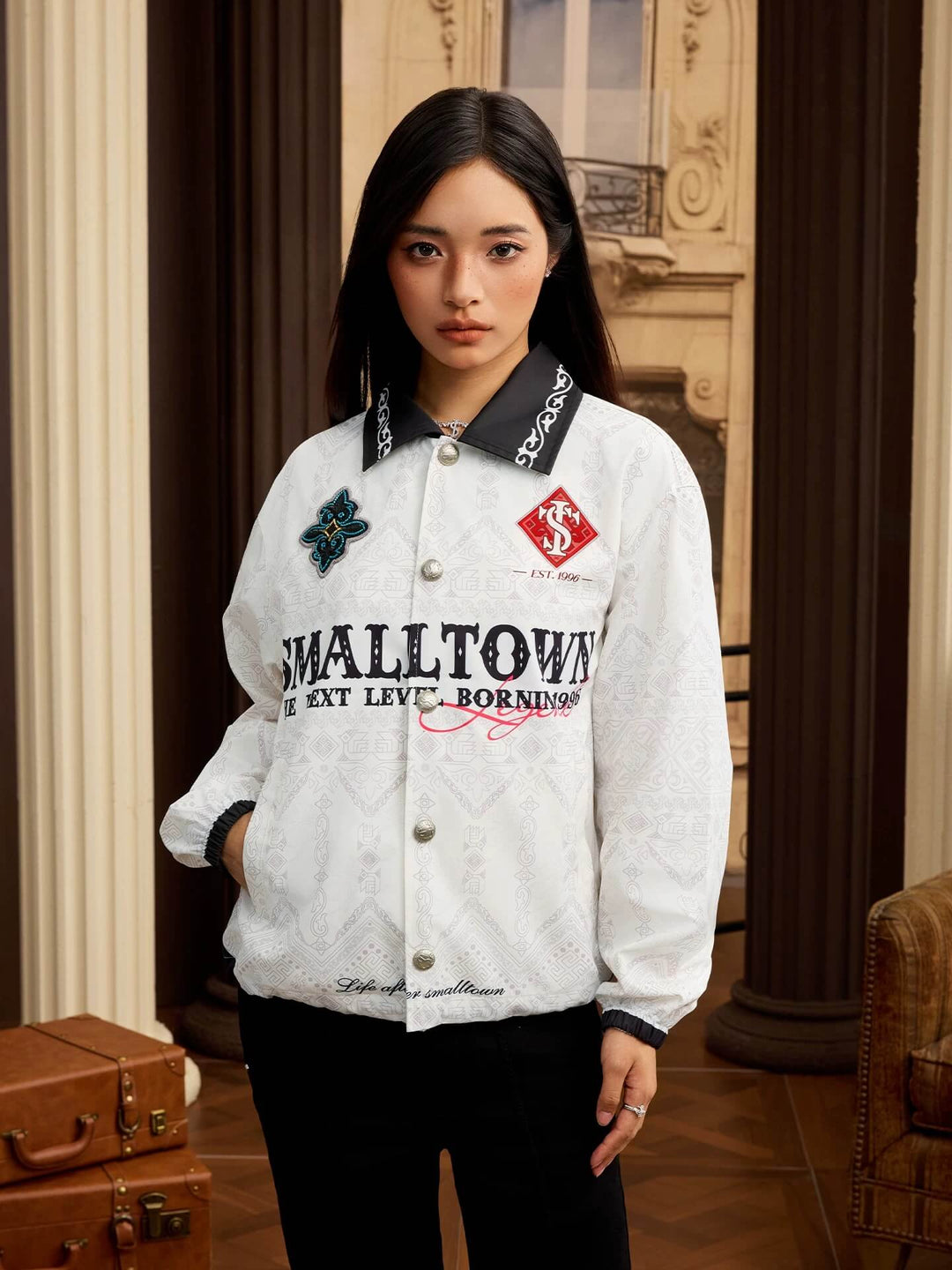Small Town Kid All Over Ethnic Pattern Coach Jacket | Face 3 Face