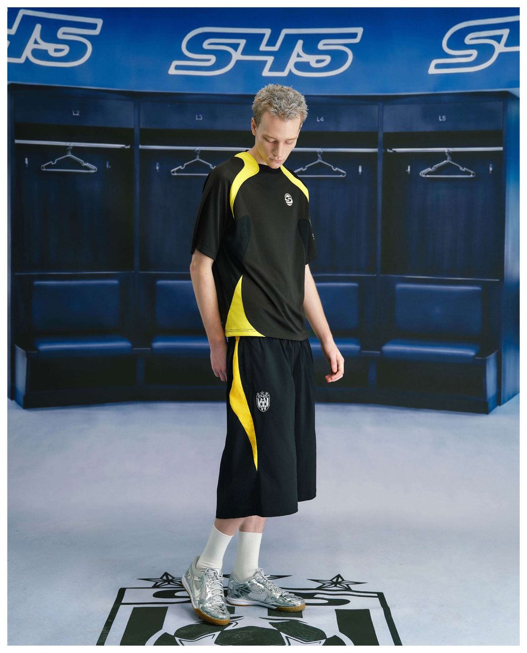 S45 Yellow Color Block Nylon Soccer Shorts | Face 3 Face