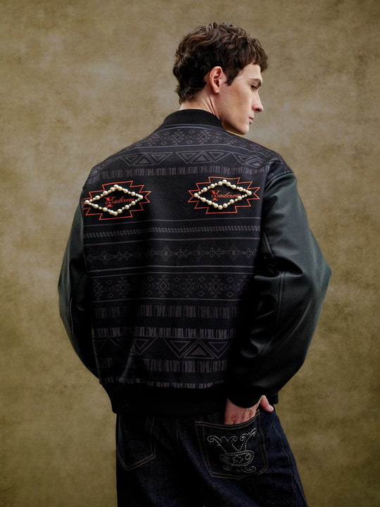 YADcrew Pearl Studded Ethnic Varsity Jacket | Face 3 Face