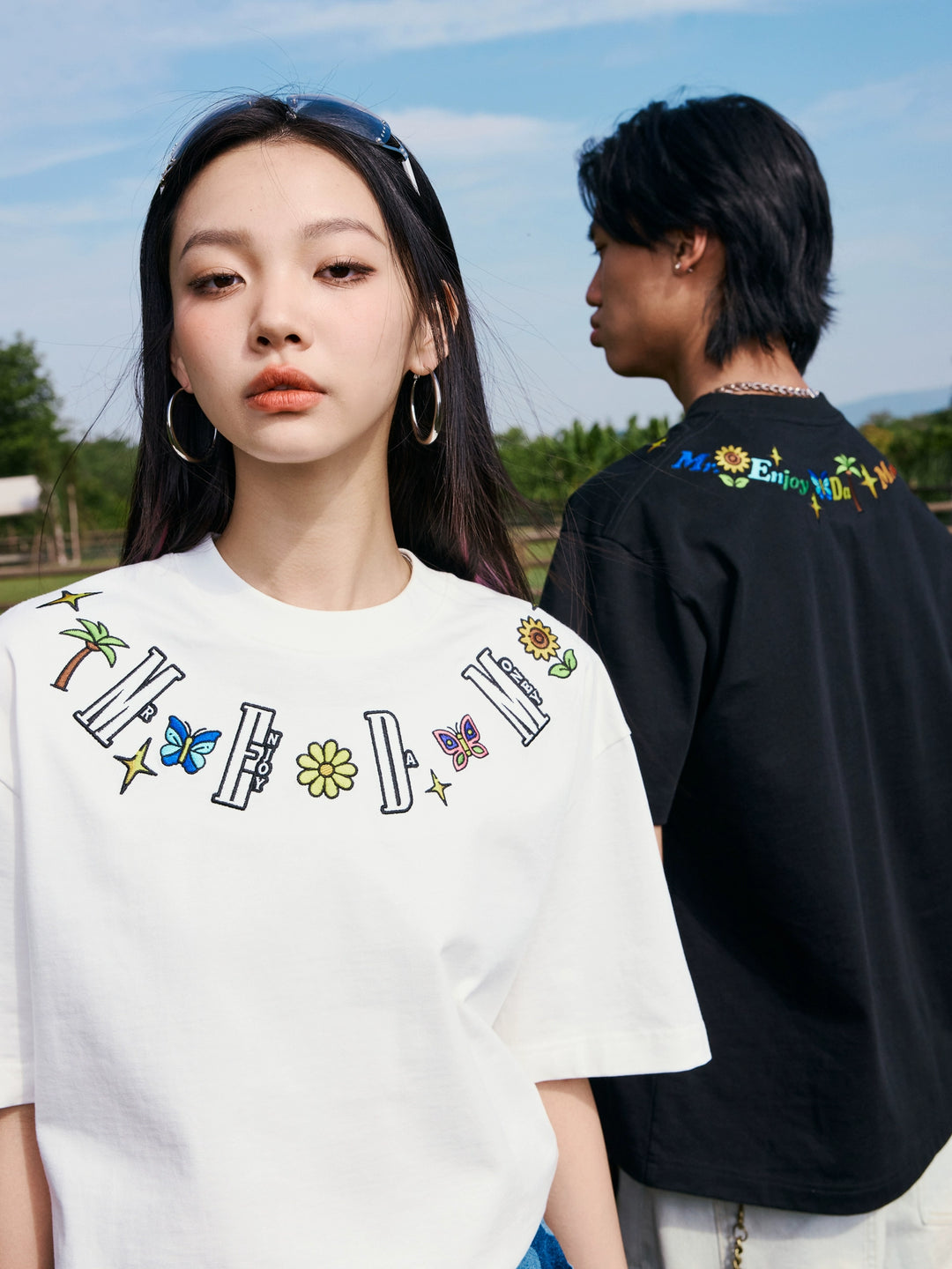 MEDM Butterfly Embroidered Neckline Tee | Face 3 Face