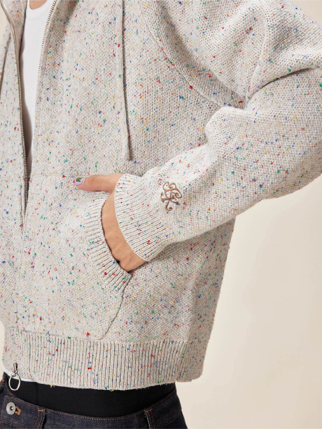 EVILKNIGHT(EK) Speckled Knit Zip Up Hoodie