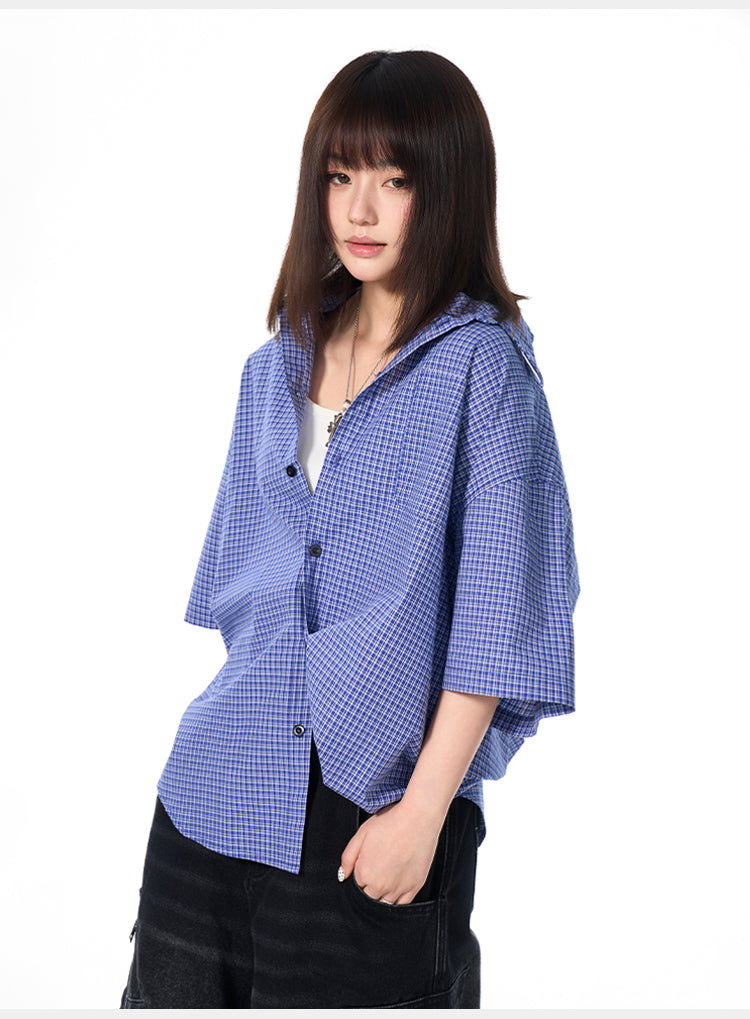 AFGK Plaid Leather Patch Short Sleeve Shirt | Face 3 Face