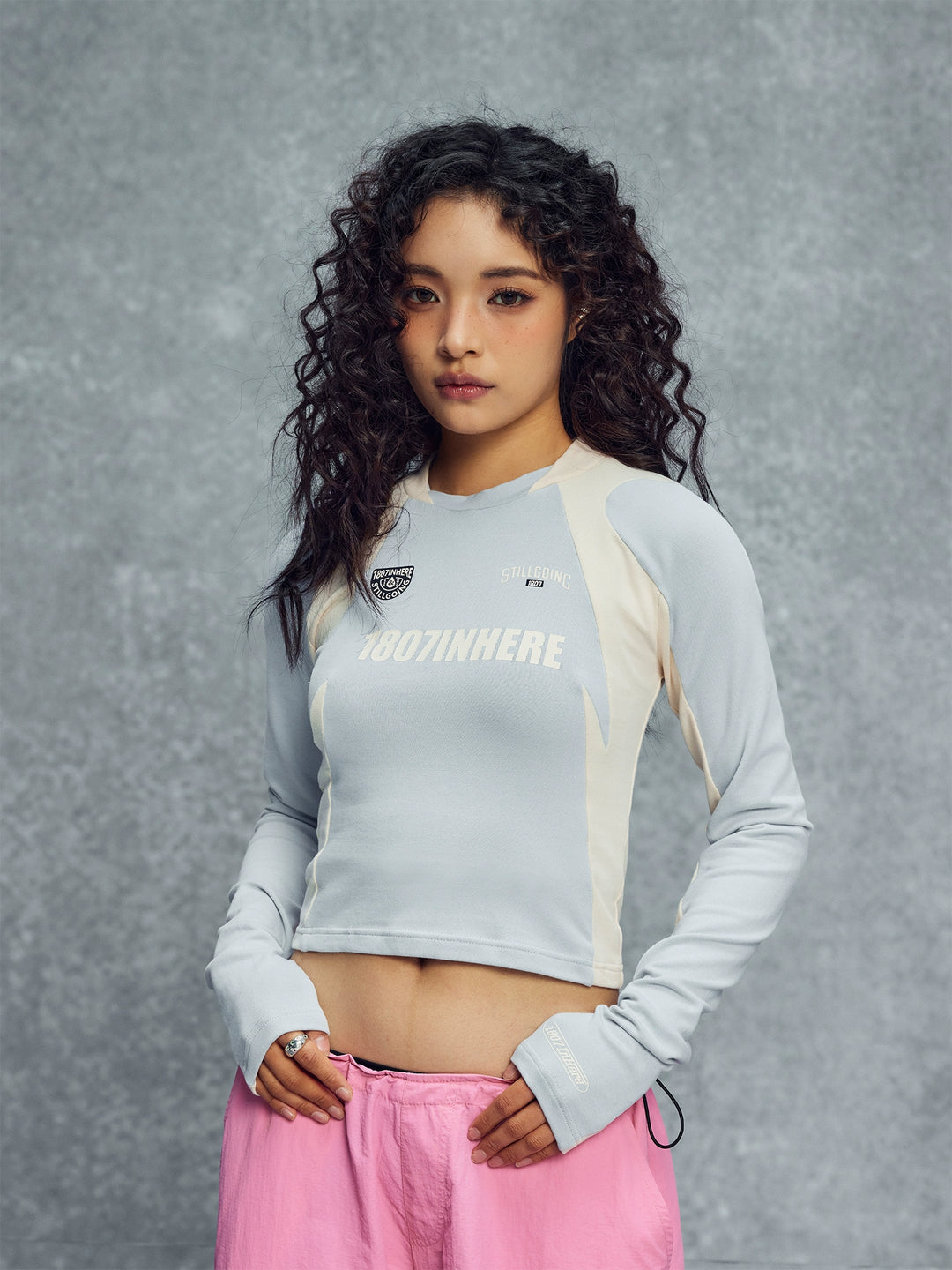 1807 Colorblock Cropped Slim Football Long Sleeve Tee | Face 3 Face