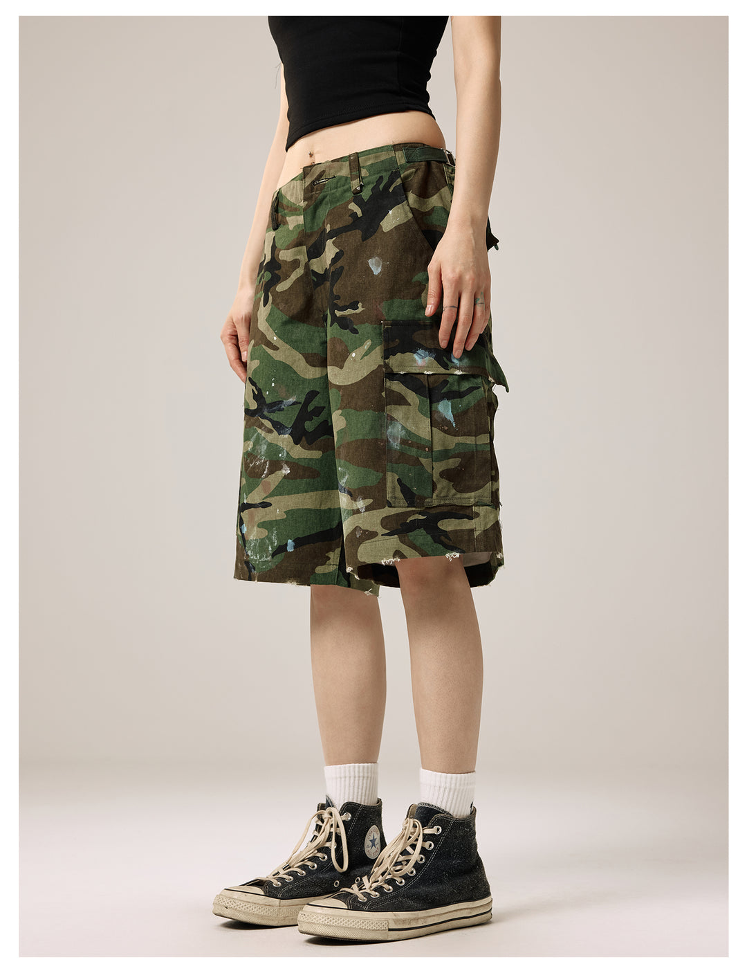 Remedy Paint Stained Camouflage Work Cargo Shorts | Face 3 Face
