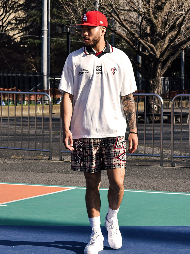 JUST VIBE Plaid Star Print Mesh Basketball Shorts | Face 3 Face